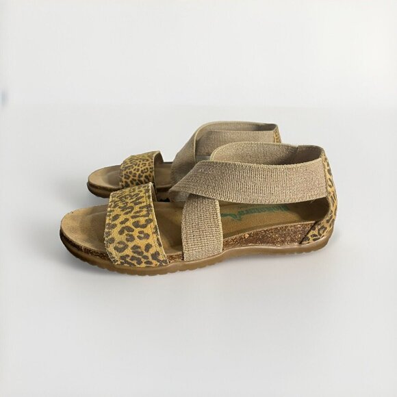 Wedge Bionatura Sandals In Brown Suede Leather And Animal Print Shoes Size 5 - Picture 1 of 8
